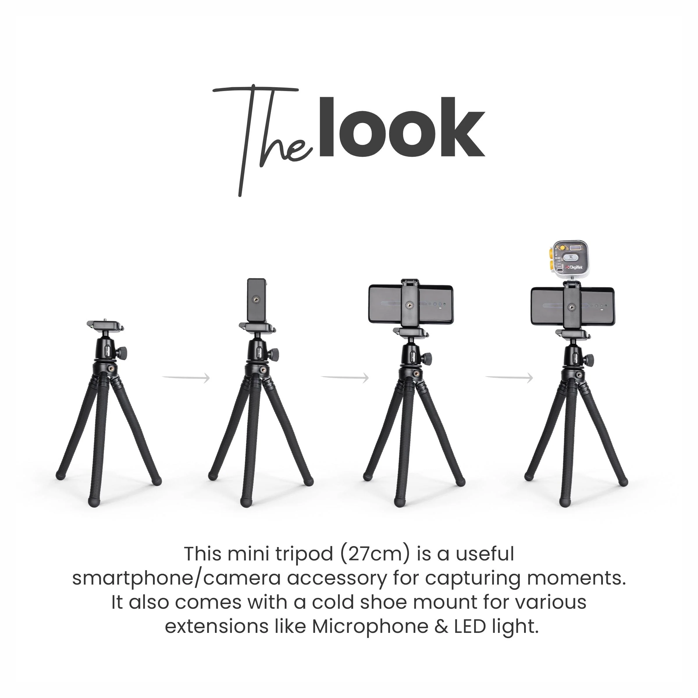 DIGITEK (DTR-320 FT) Flexible Gorillapod Tripod for All Cameras and Mobile Phones with 360° Ball Head and Phone Holder, Max. Load 3kgs, Carry Bag Included, (Black) - Image 3