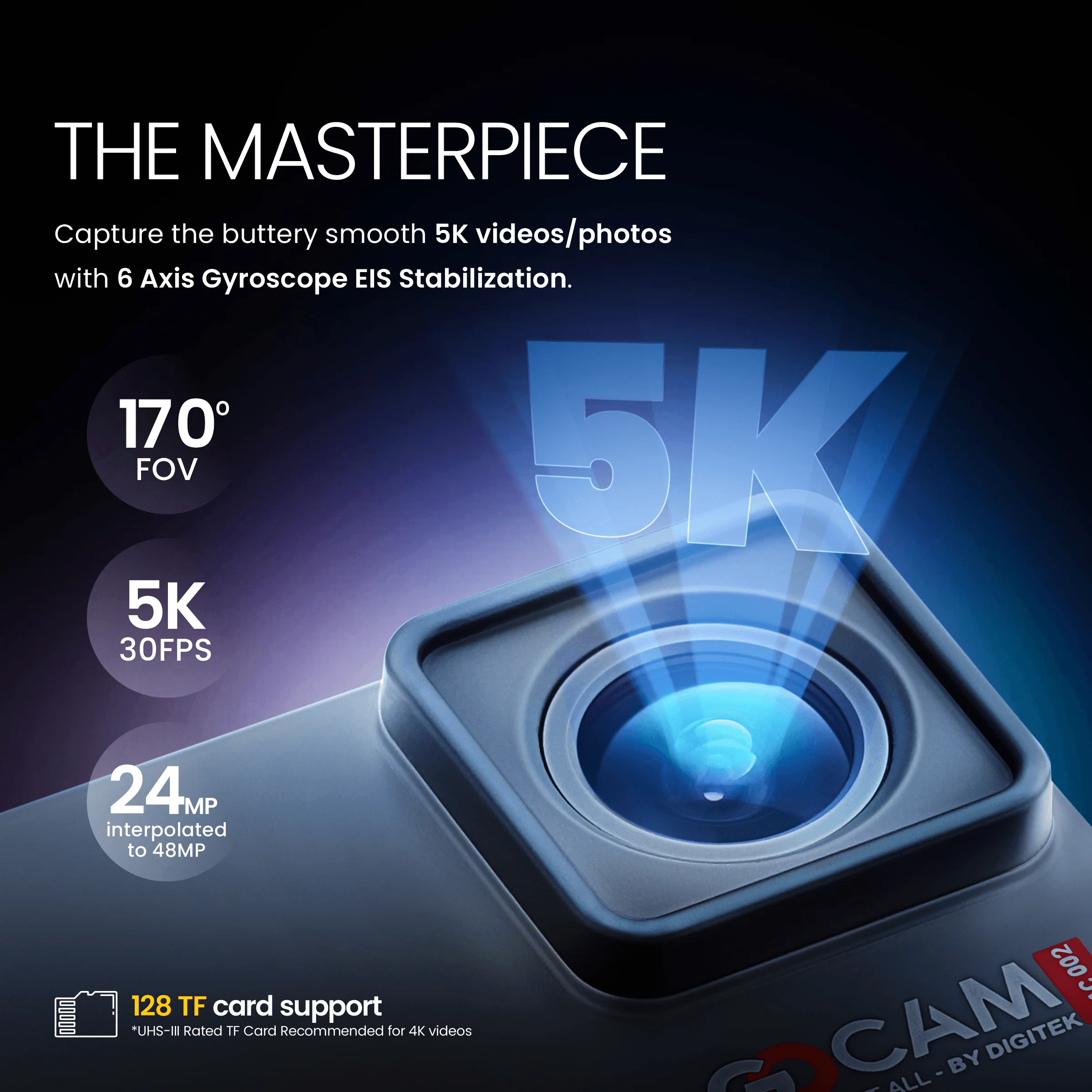 Digitek GoCAM (DAC-002) 5K 60fps 24MP WiFi Ultra HD Sports Action Camera with 2" HD Screen & External MIC Support 100 feet Waterproof (with Waterproof case) 2 x 1350mAh Battery - Image 4
