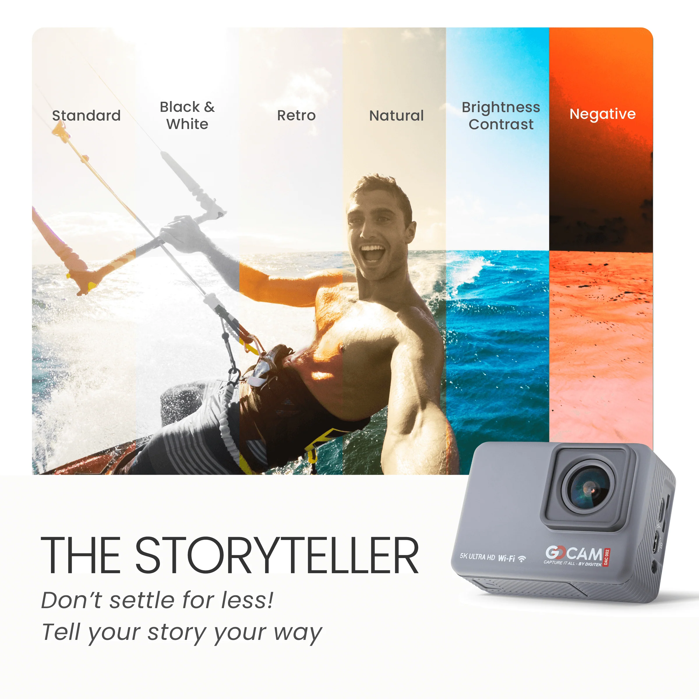 Digitek GoCAM (DAC-002) 5K 60fps 24MP WiFi Ultra HD Sports Action Camera with 2" HD Screen & External MIC Support 100 feet Waterproof (with Waterproof case) 2 x 1350mAh Battery - Image 5