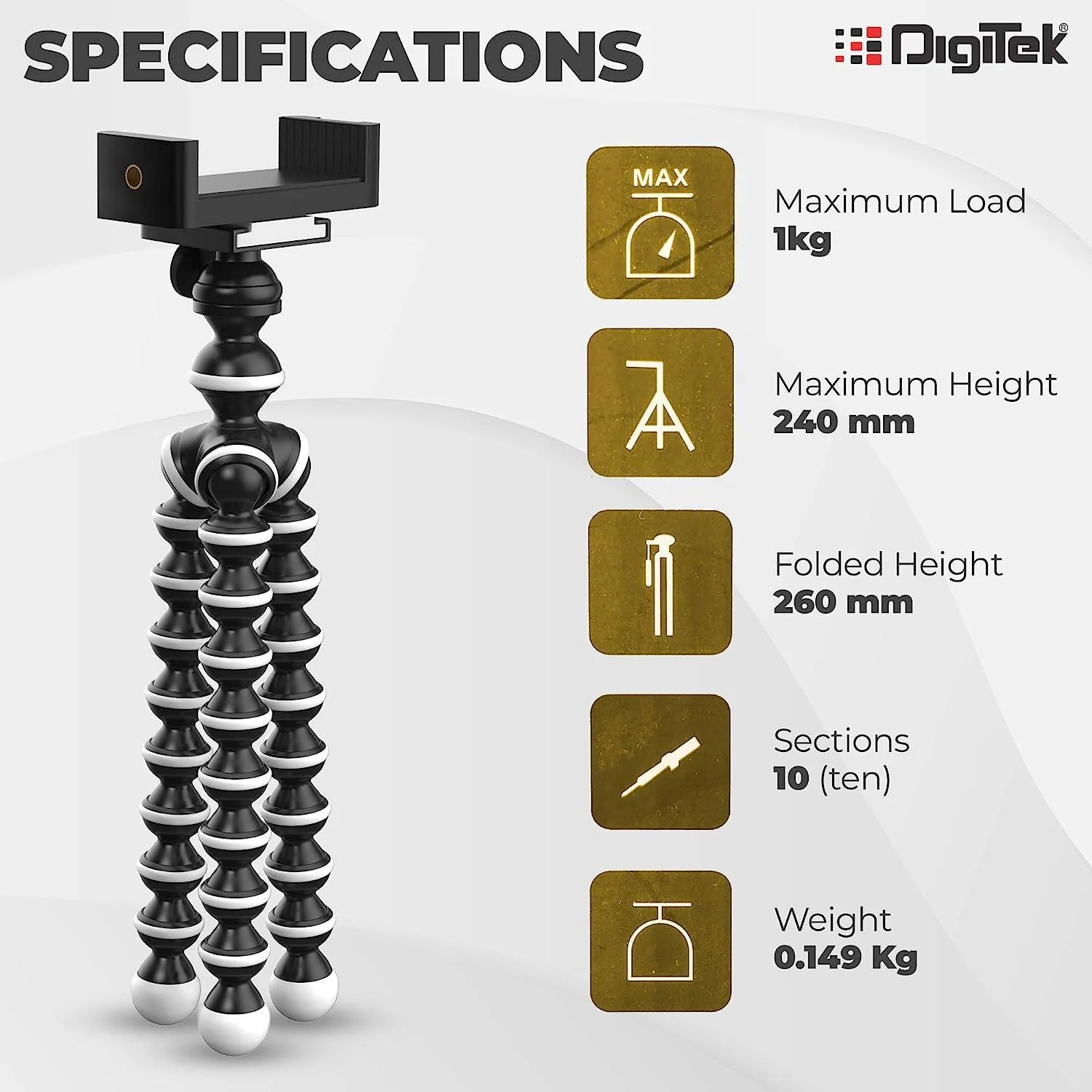 DIGITEK® (DTR 260 GT) Gorilla Tripod/Mini 33 CM (13 Inch) Tripod for Mobile Phone with Phone Mount & Remote, Flexible Gorilla Stand for Point and Shoot & Action Cameras - Image 8