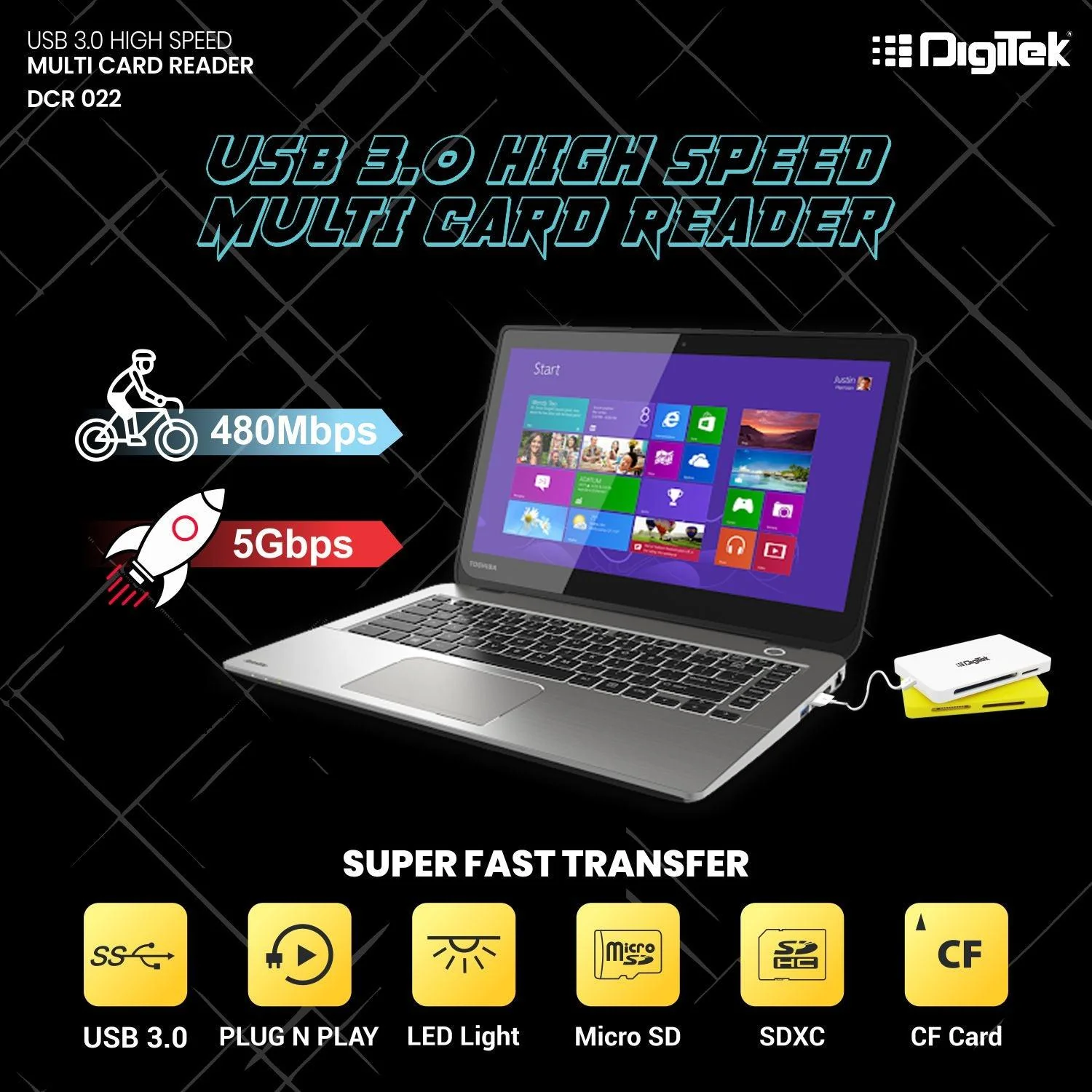 Digitek (DCR 022) USB 3.0 High Speed Card Reader | White - Image 4