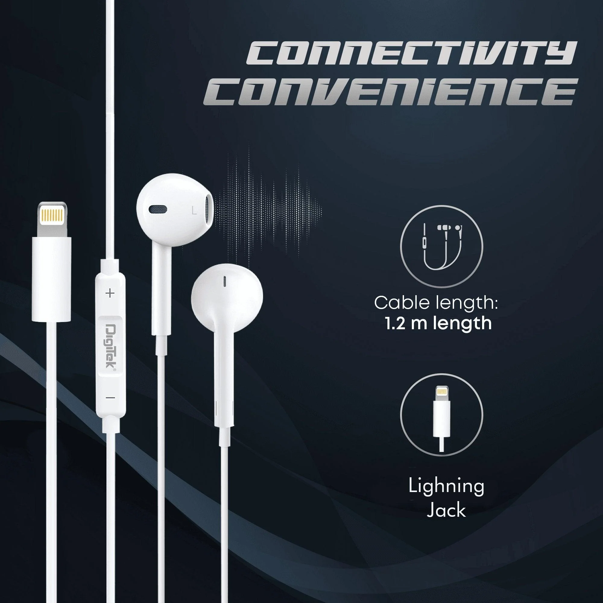 Digitek DE-044 LTC Wired Lightning Earphones with Mic for iPhone – In-Ear Stereo Earphones with Noise Cancelling – Pair with Bluetooth Before Using - Image 5