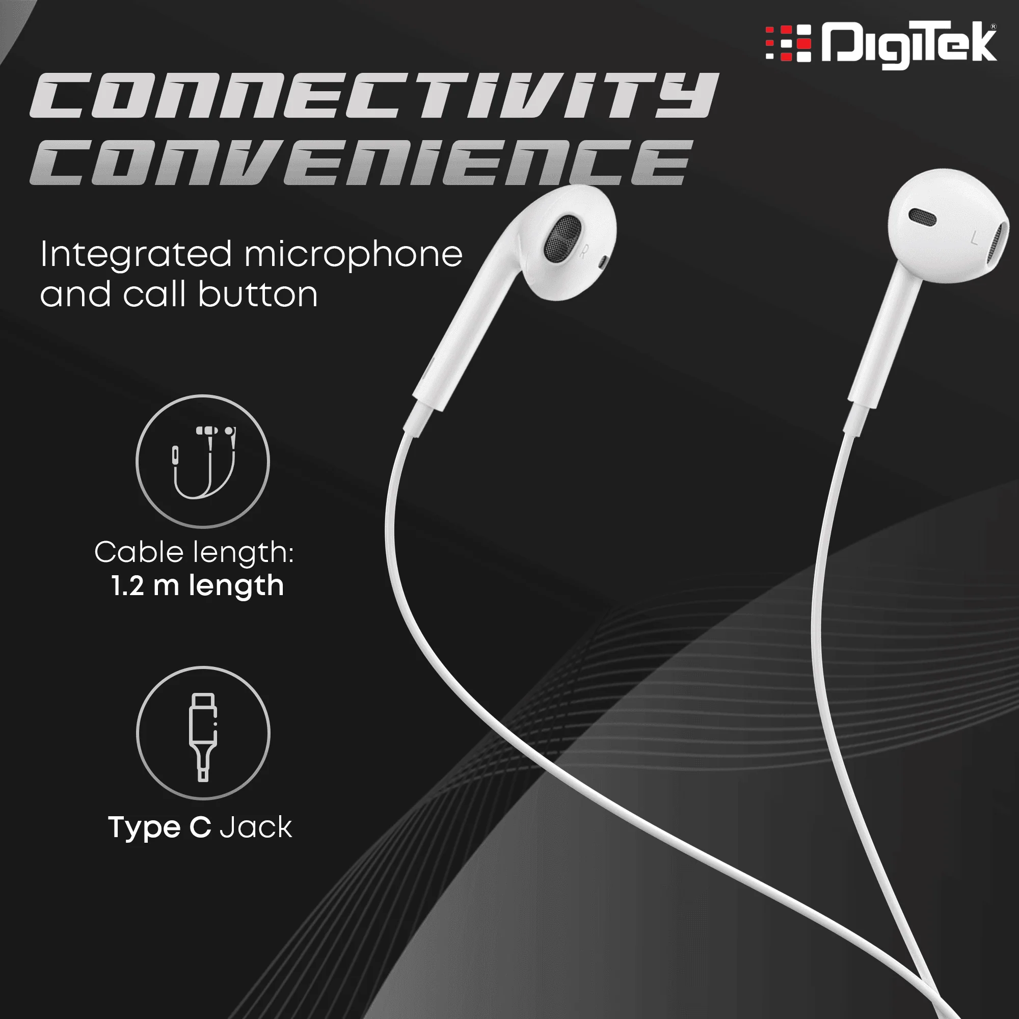 Digitek (DE-044 C) in-Ear Type C Wired Stereo Earphone with Mic, Premium Sound Quality with Noise Cancelling Earphones (White) - Image 4