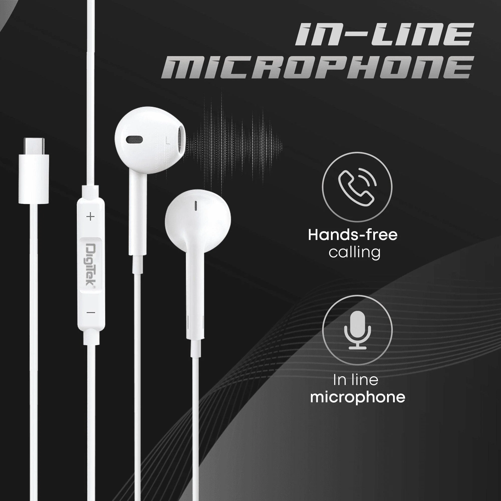 Digitek (DE-044 C) in-Ear Type C Wired Stereo Earphone with Mic, Premium Sound Quality with Noise Cancelling Earphones (White) - Image 5