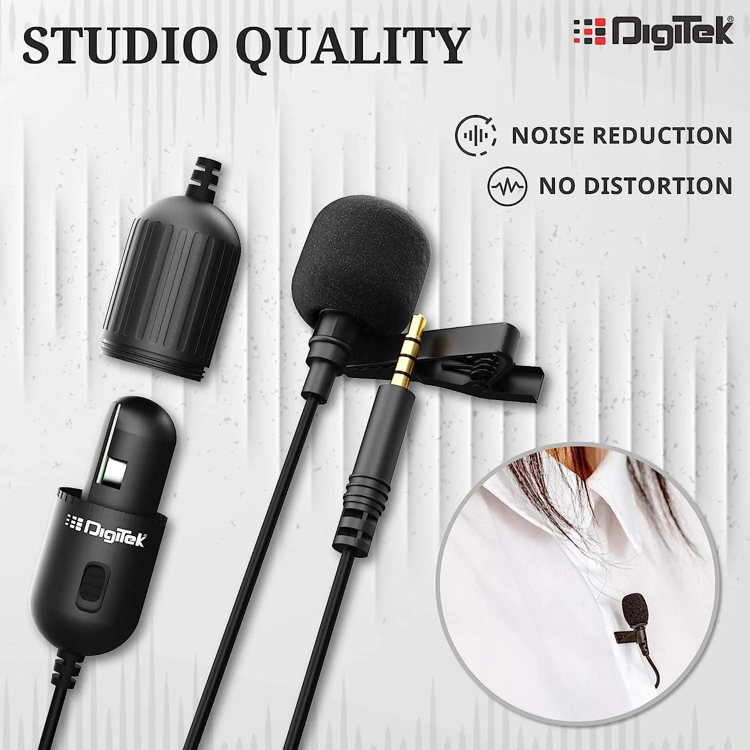 Digitek (DM 01) Lavalier Condenser Microphone with Battery & 20ft Audio Cable for Smartphones | DSLR Cameras | PC with Omnidirectional Condenser for Content Creation | Vlogging | Recording | YouTube and More - Image 3