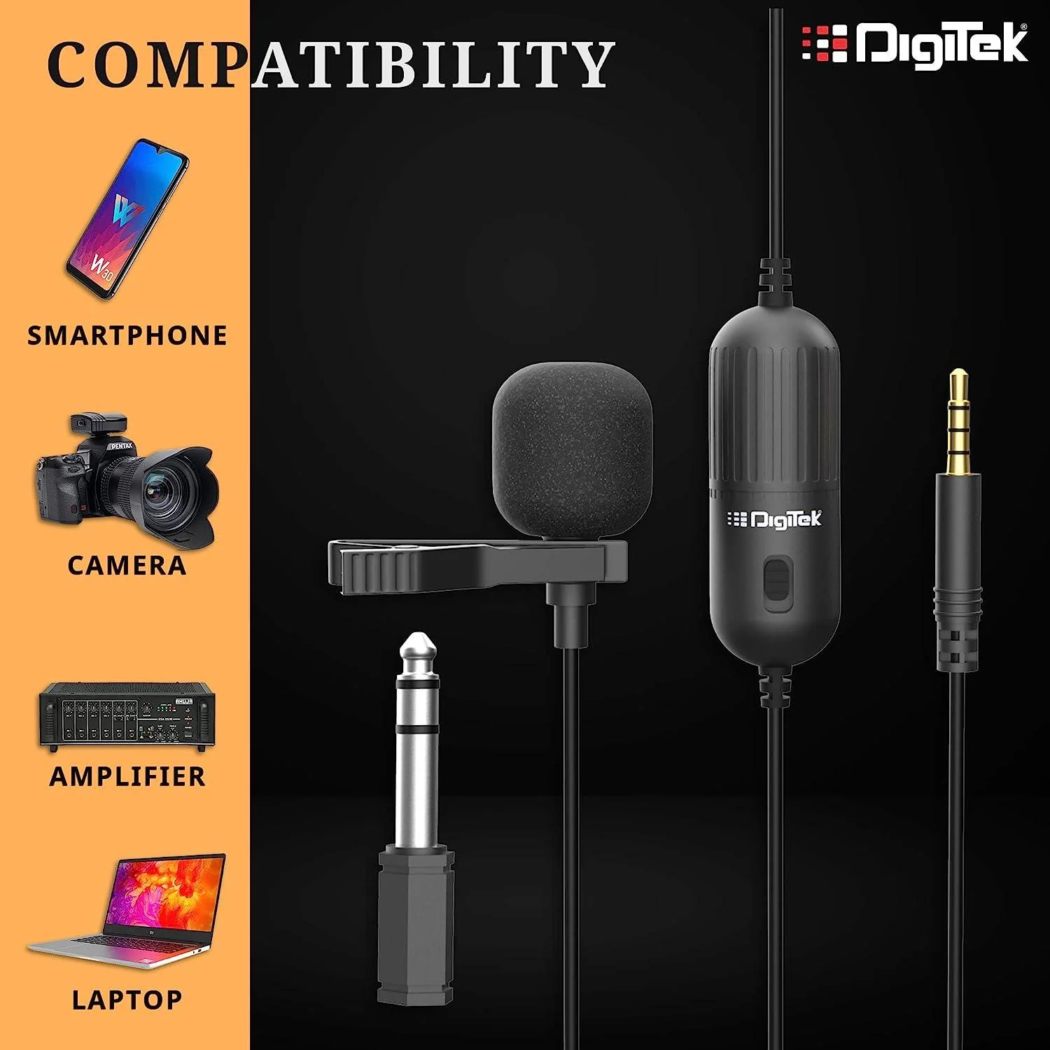 Digitek (DM 01) Lavalier Condenser Microphone with Battery & 20ft Audio Cable for Smartphones | DSLR Cameras | PC with Omnidirectional Condenser for Content Creation | Vlogging | Recording | YouTube and More - Image 6