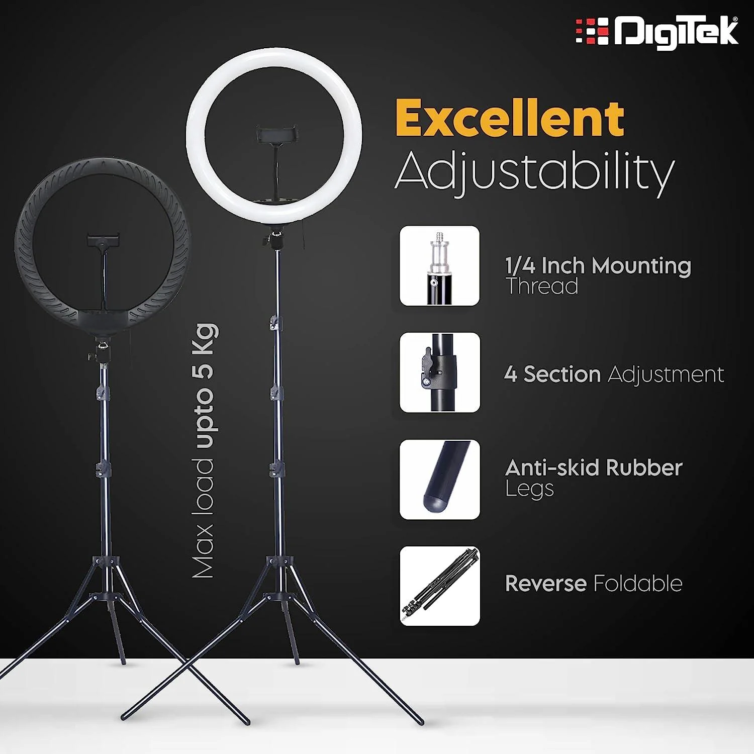 Digitek (DRL-15C RGB) LED RGB Ring Light with Stand for YouTube, Photo-Shoot, Video Shoot, Live Stream, Makeup & More, Compatible with iPhone/Android Phones & Camera - Image 4