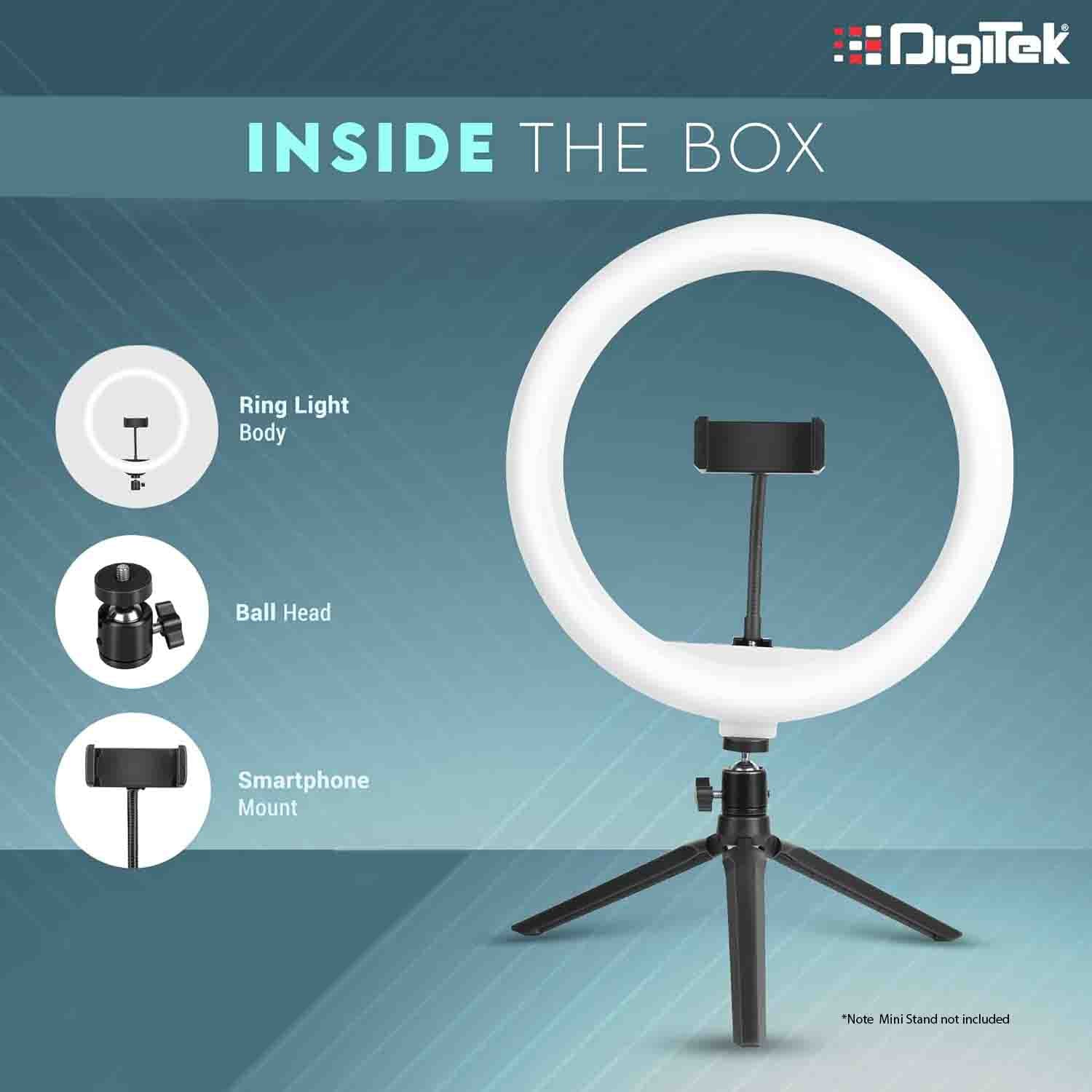 Digitek (DRL-14) Professional 31cm (14") inch LED Ring Light | Dimmable Lighting | for YouTube | Photo-Shoot | Video Shoot | Live Stream | Makeup & Vlogging | Compatible with iPhone/Android, Black - Image 5