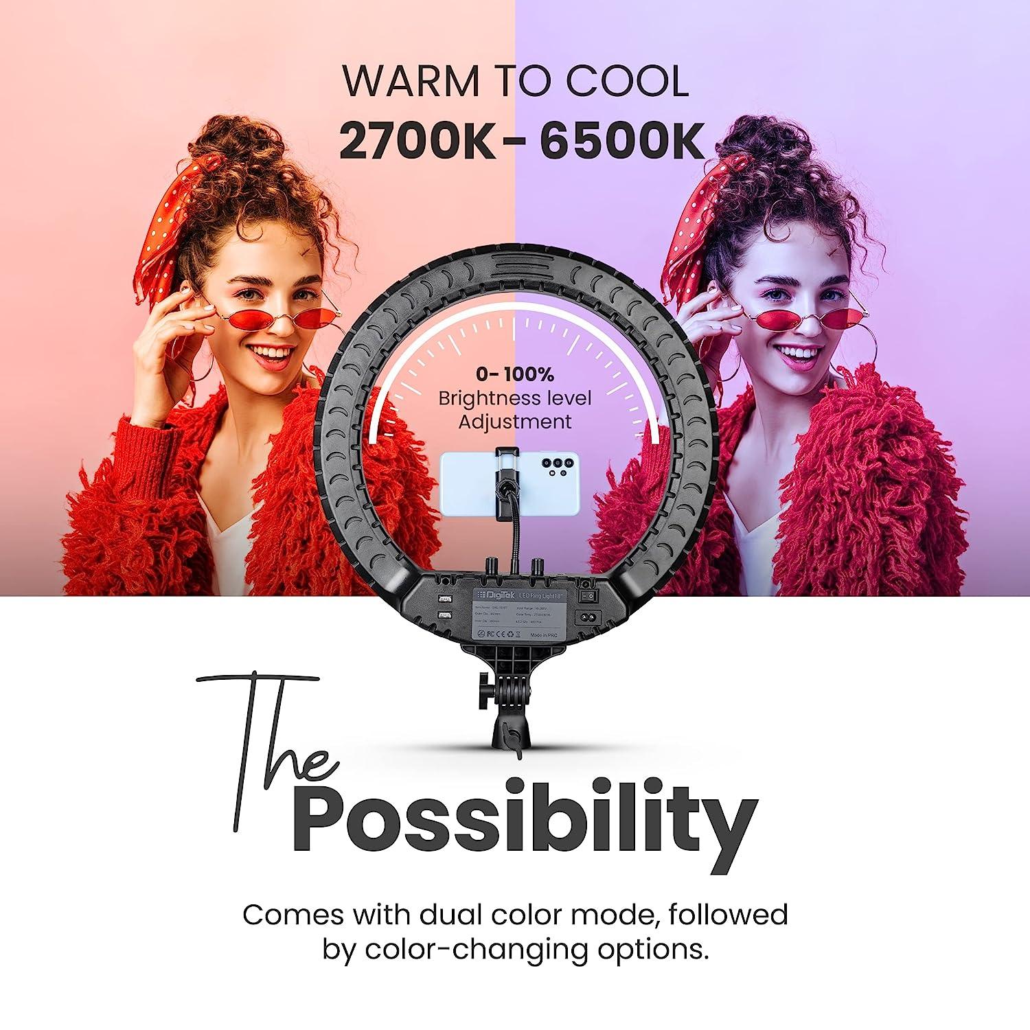 Digitek (DRL-18RT) Profesional (46cm) LED Ring Light with Remote Control, Runs on AC Power with No Shadow apertures, Ideal use for Makeup Artist, Video Shoot, Fashion Photography & Many More - Image 3