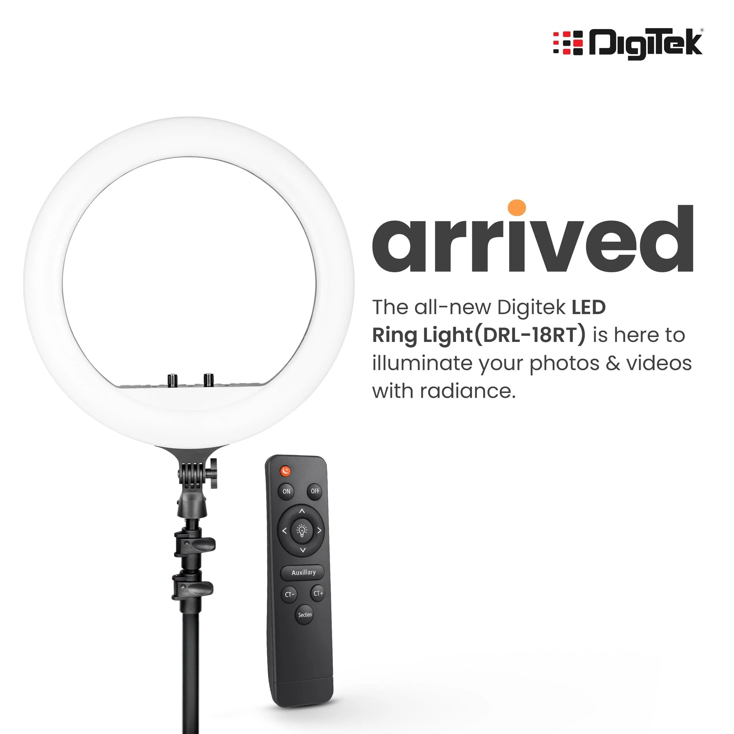 Digitek (DRL-18RT) Profesional (46cm) LED Ring Light with Remote Control, Runs on AC Power with No Shadow apertures, Ideal use for Makeup Artist, Video Shoot, Fashion Photography & Many More - Image 4