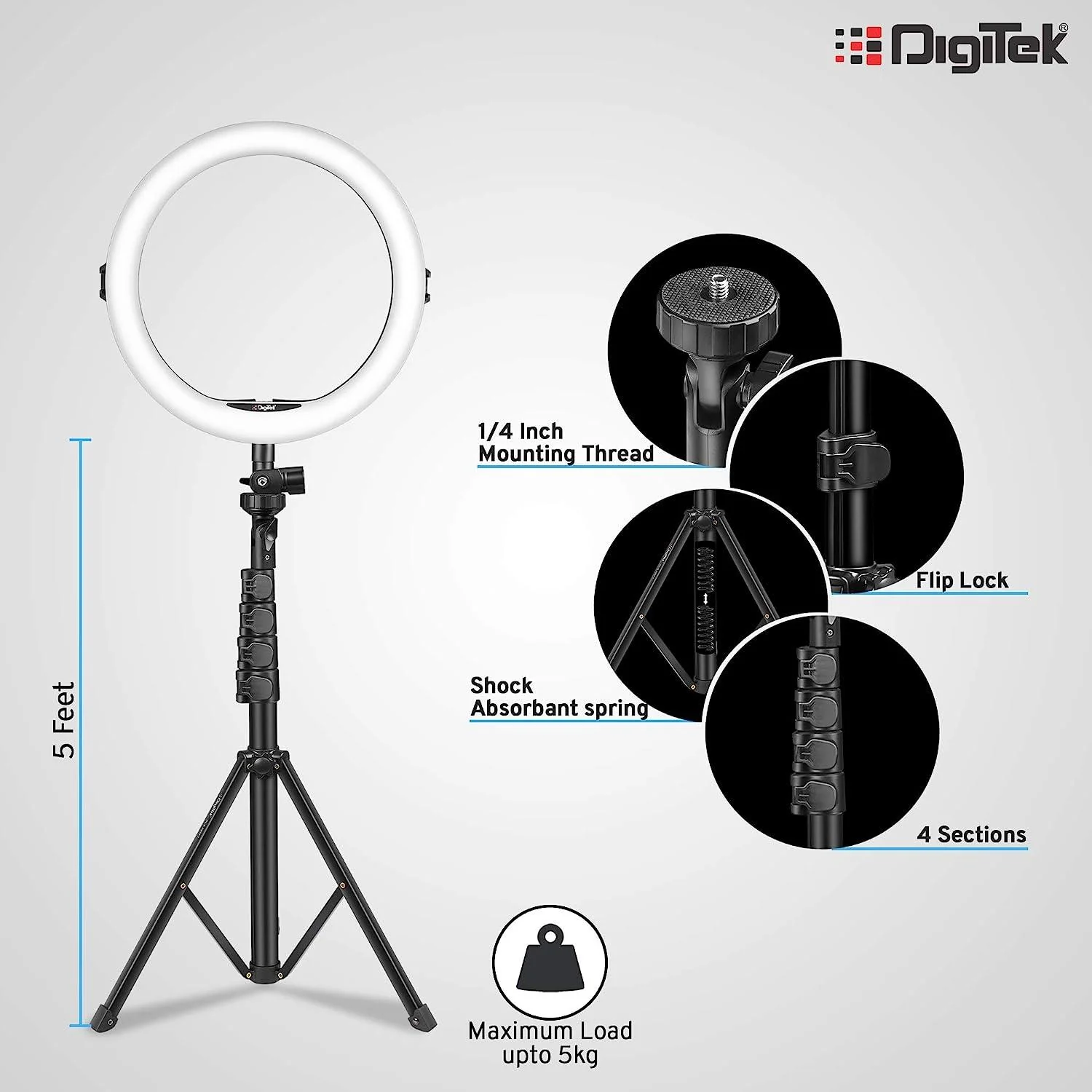 Digitek (DRL 12C) Professional (12 inch) LED Ring Light with Tripod Stand for Mobile Phones & Camera - Image 3