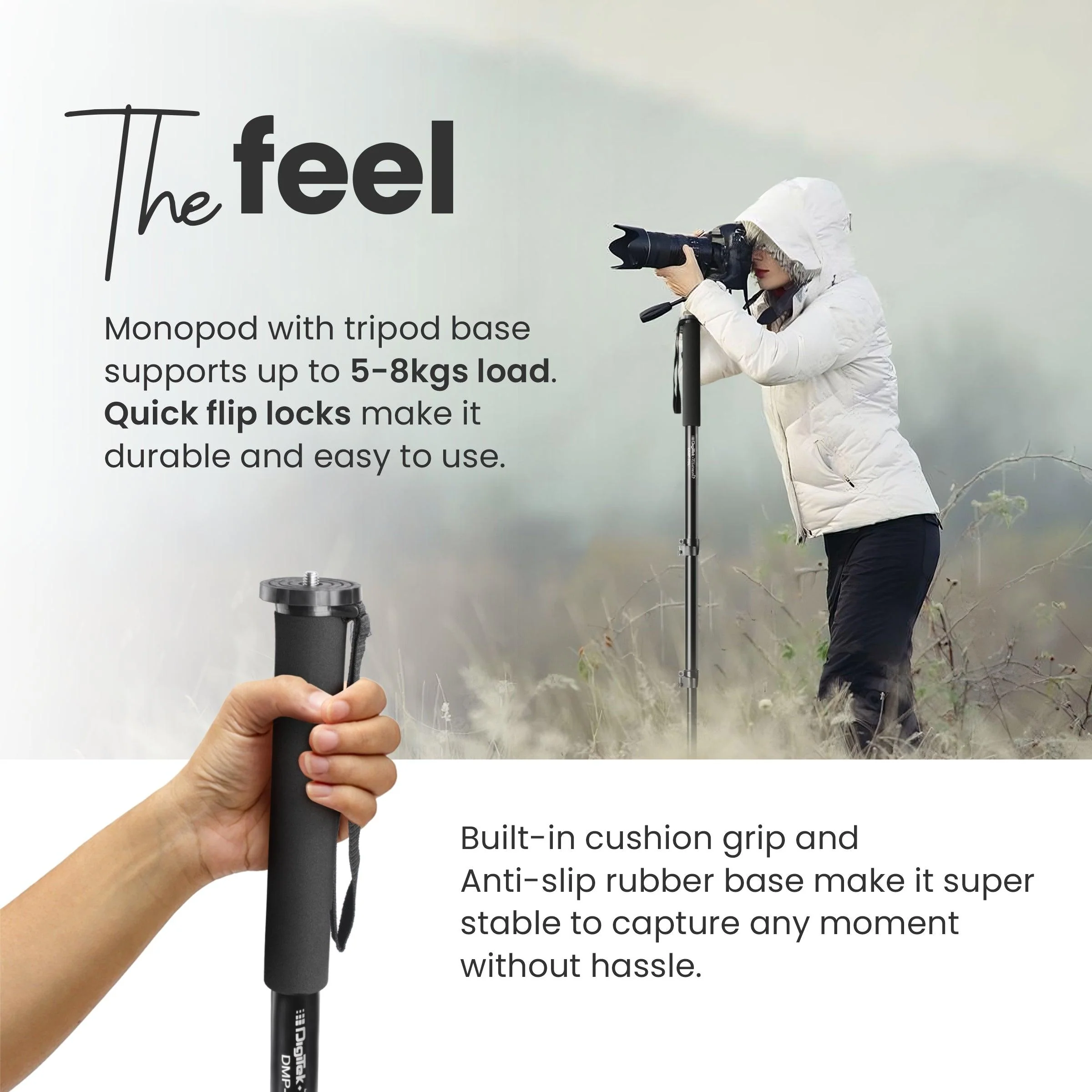 Digitek (DMP 75L) Lightweight Aluminum Telescopic Camera Monopod with Tripod Base for DSLR Video Cameras Maximum Operating Height: 1700MM. Maximum Load Upto: 8 kgs - Image 6