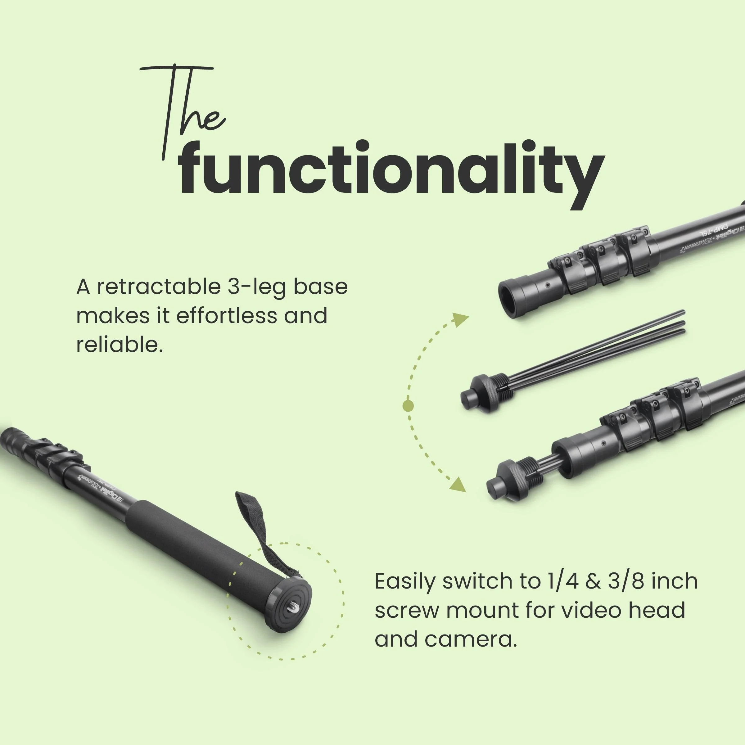 Digitek (DMP 75L) Lightweight Aluminum Telescopic Camera Monopod with Tripod Base for DSLR Video Cameras Maximum Operating Height: 1700MM. Maximum Load Upto: 8 kgs - Image 8