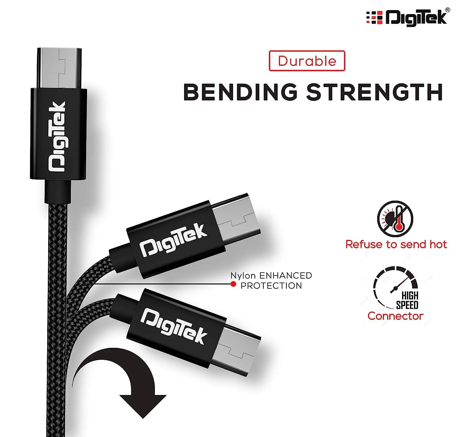 Digitek (DC 1M MU NB BKLPlatinum Nylon Braided Rapid Charge & Data Sync Micro USB Cable ,1 Metre, Black - Image 3