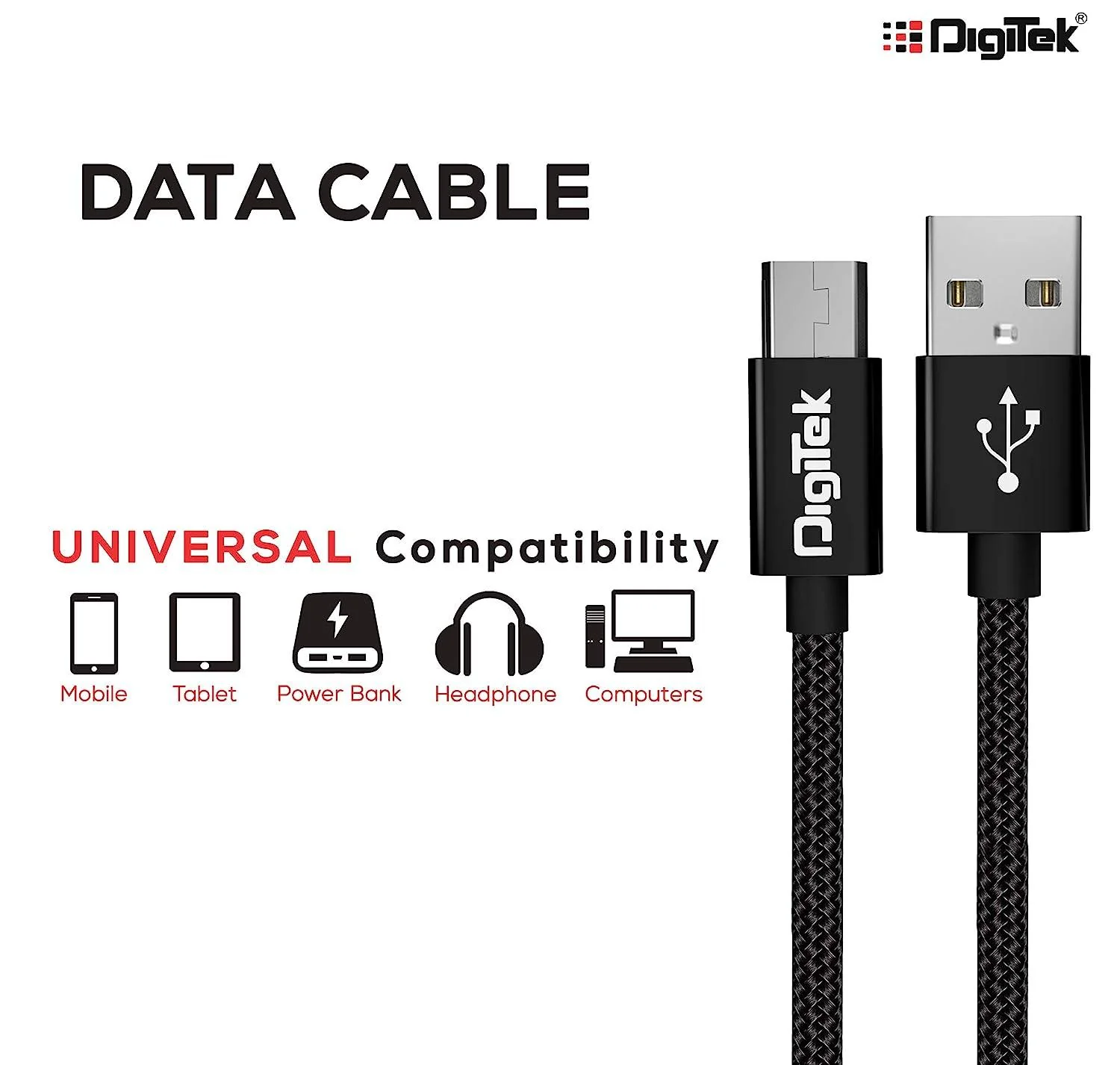 Digitek (DC 1M MU NB BKLPlatinum Nylon Braided Rapid Charge & Data Sync Micro USB Cable ,1 Metre, Black - Image 6