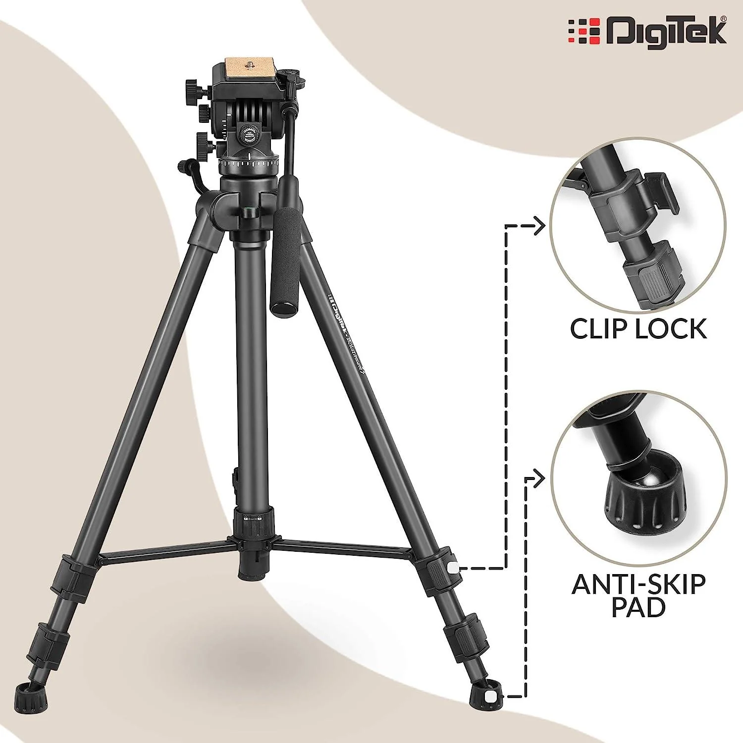 Digitek (DPTR 880 PRO) (165 cm) Platinum Aluminum Light Weight Tripod, with Fluid Video Head, for DSLR & Video Cameras, Maximum Operating Height: 5.90 Feet, Maximum Load : 6 kgs (Black) - Image 4