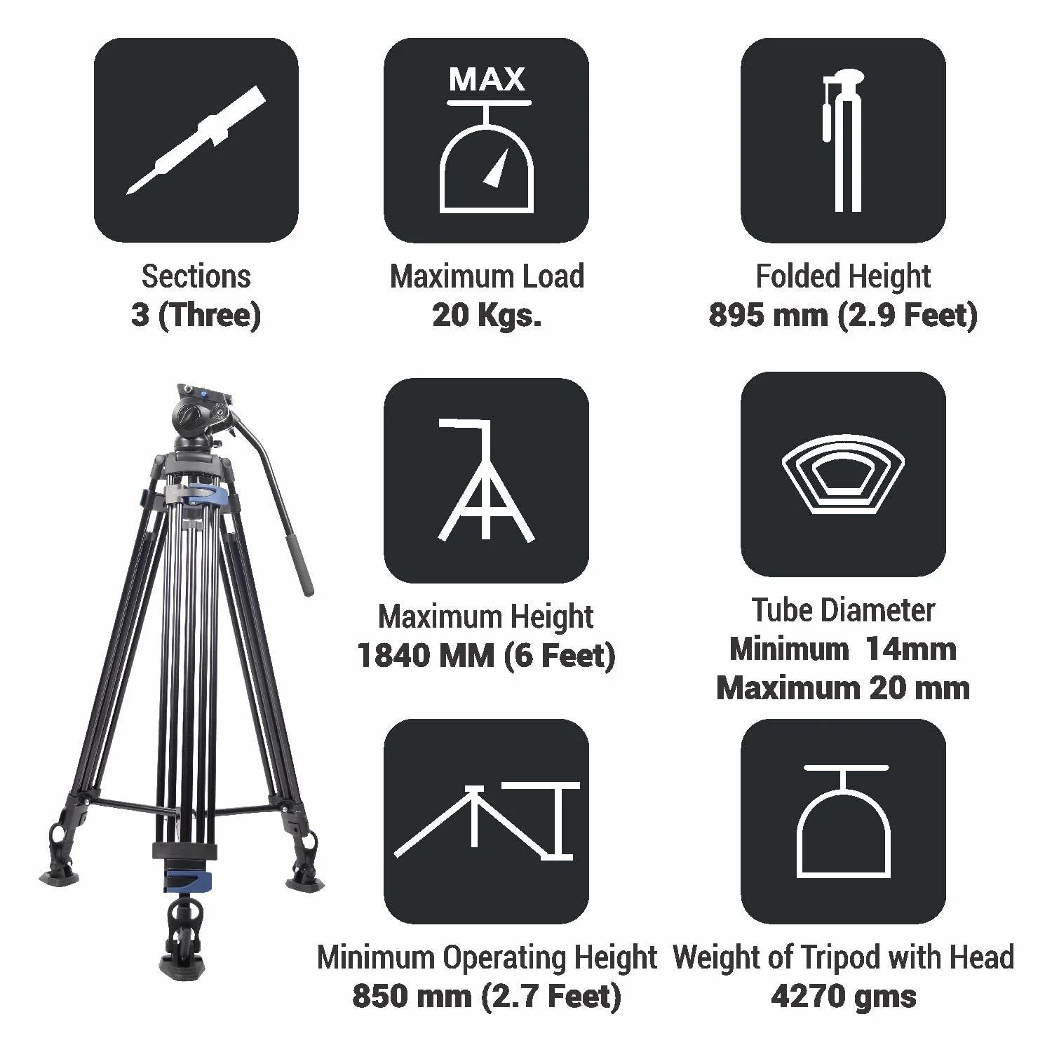 Digitek (DPTR-7060VD) Platinum Heavy Duty Video Tripod Maximum Operating Height: 1849 mm, Max Load Upto: 15 kgs - Image 4