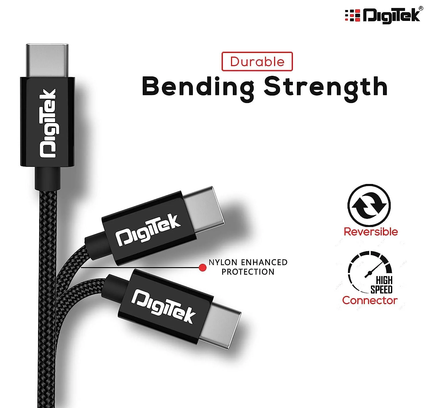 Digitek (DC 1M C NBBLK) Digitek Platinum Nylon Braided Rapid Charge & Data Sync Type C USB Cable. - Image 3