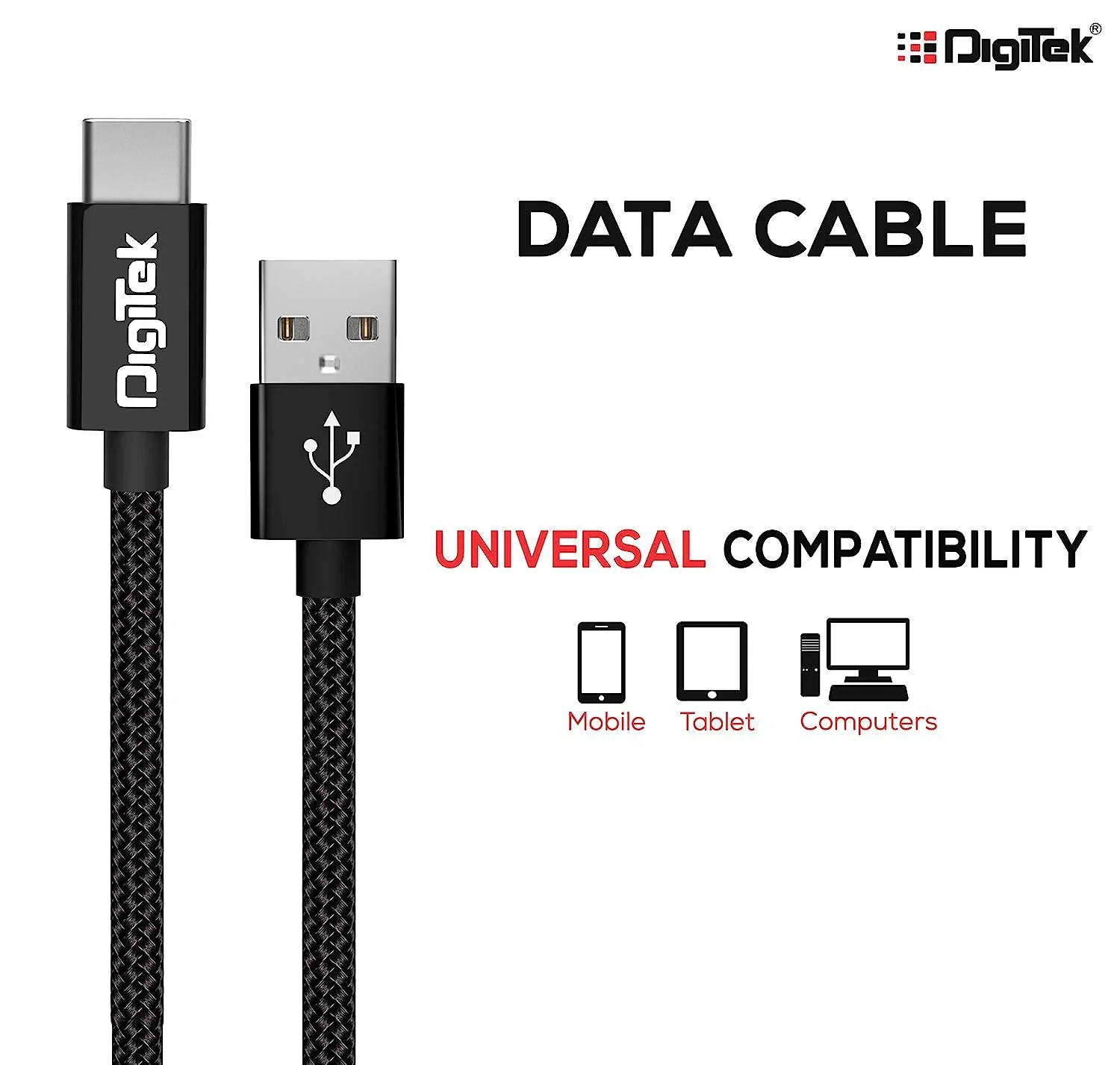 Digitek (DC 1M C NBBLK) Digitek Platinum Nylon Braided Rapid Charge & Data Sync Type C USB Cable. - Image 6