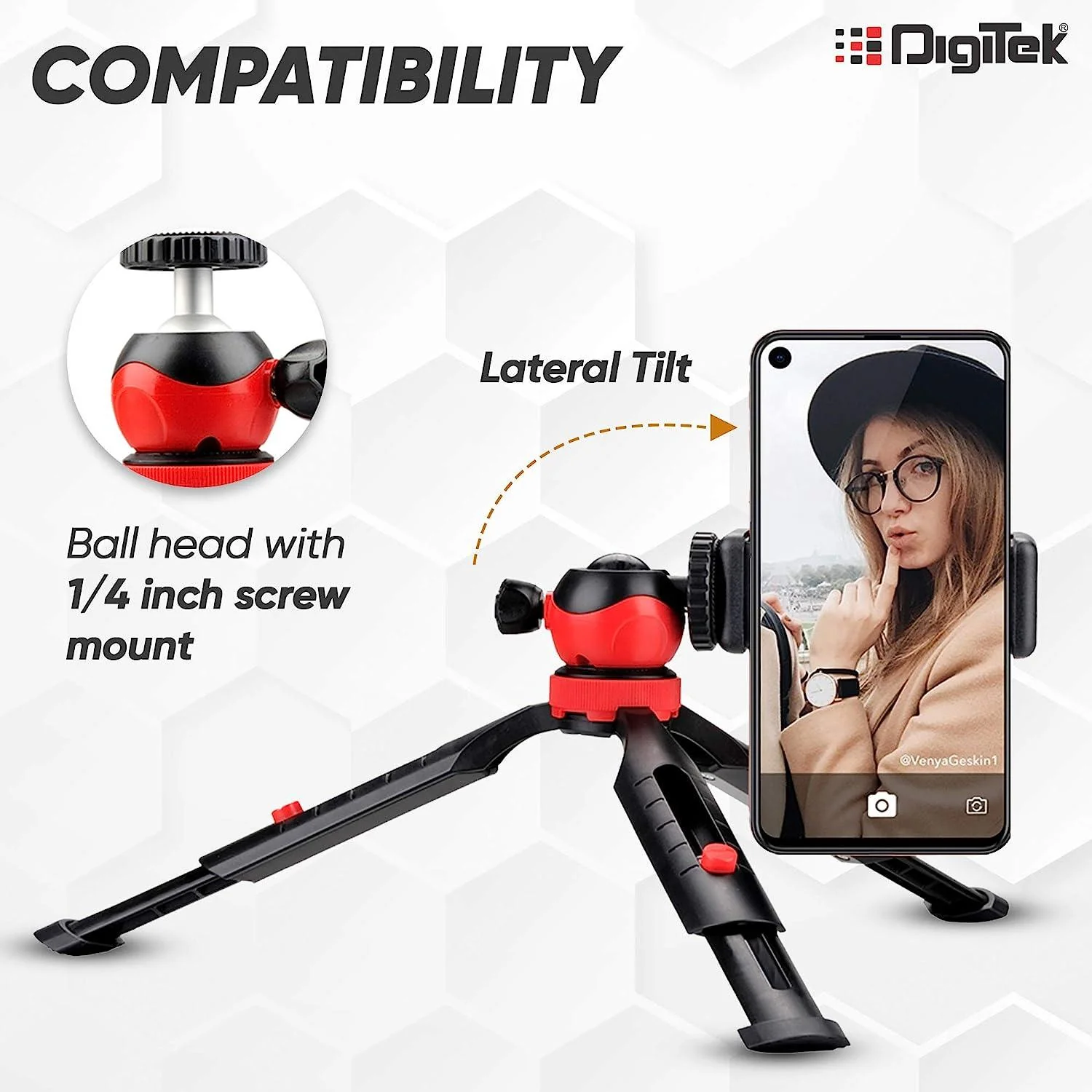 DIGITEK® (DTR-200MT) 18CM Flexible & Portable Mini Tripod with Smartphone Holder & 360° Ball Head, 1kg Load Capacity, 2 Section Adjustment, Rubber Feet, For Smartphones, Compact Cameras, GoPro Cameras - Image 4