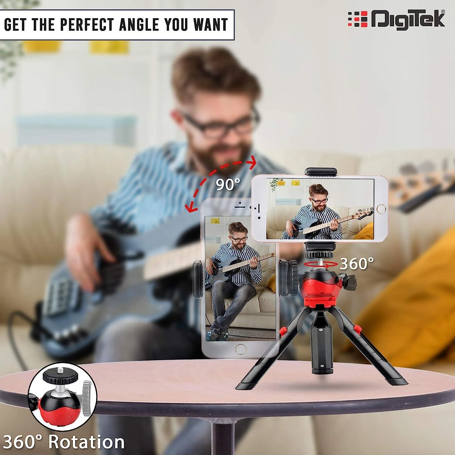 DIGITEK® (DTR-200MT) 18CM Flexible & Portable Mini Tripod with Smartphone Holder & 360° Ball Head, 1kg Load Capacity, 2 Section Adjustment, Rubber Feet, For Smartphones, Compact Cameras, GoPro Cameras - Image 7