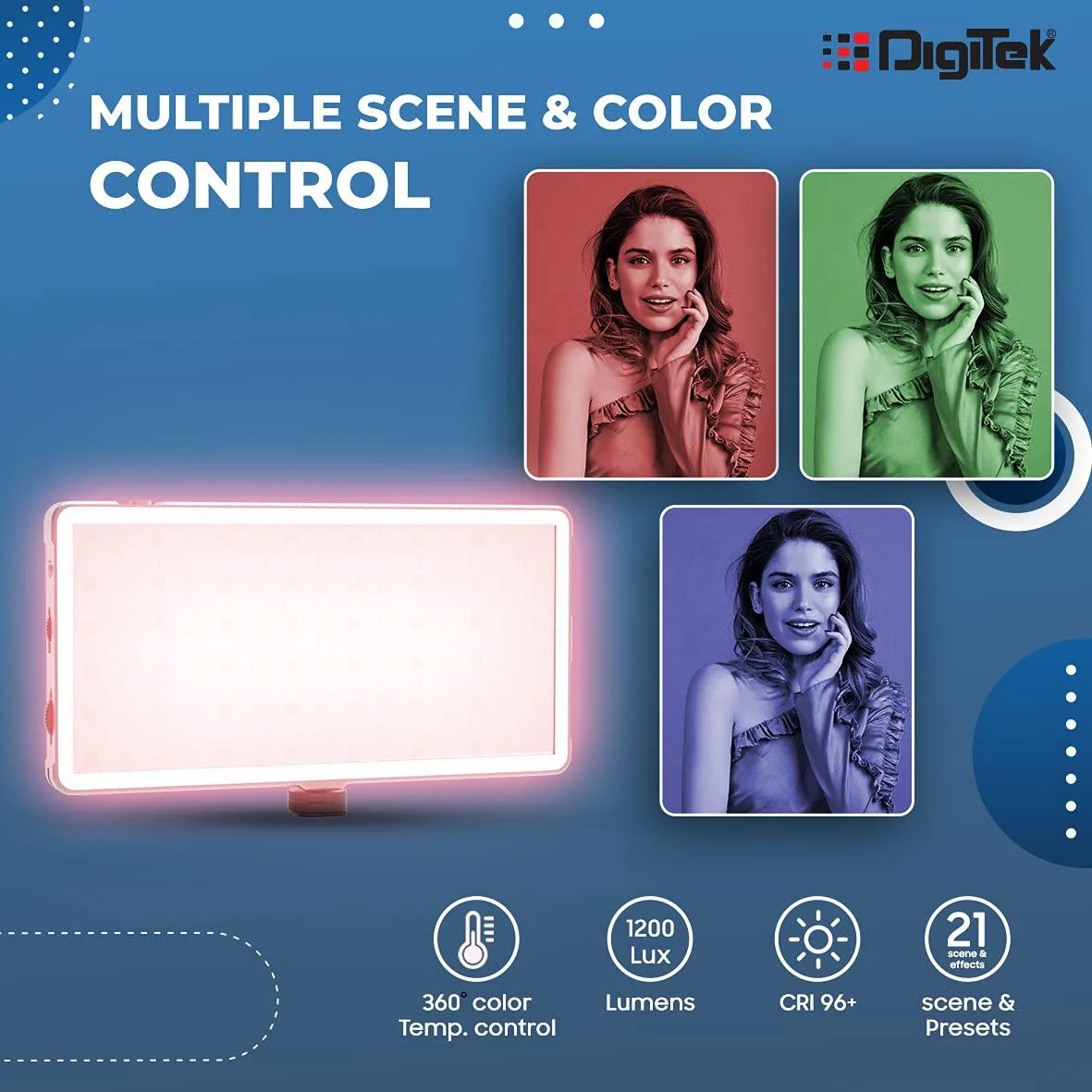 DIGITEK® (LED-D135 N ML) 12W Metal Body RGB LED Light with OLED Display, Adjustable Brightness & 360° Color Control, USB-C Charging, 21 Preset Effects, Multi-Scene Lighting for Photo & Video Shoots - Image 4