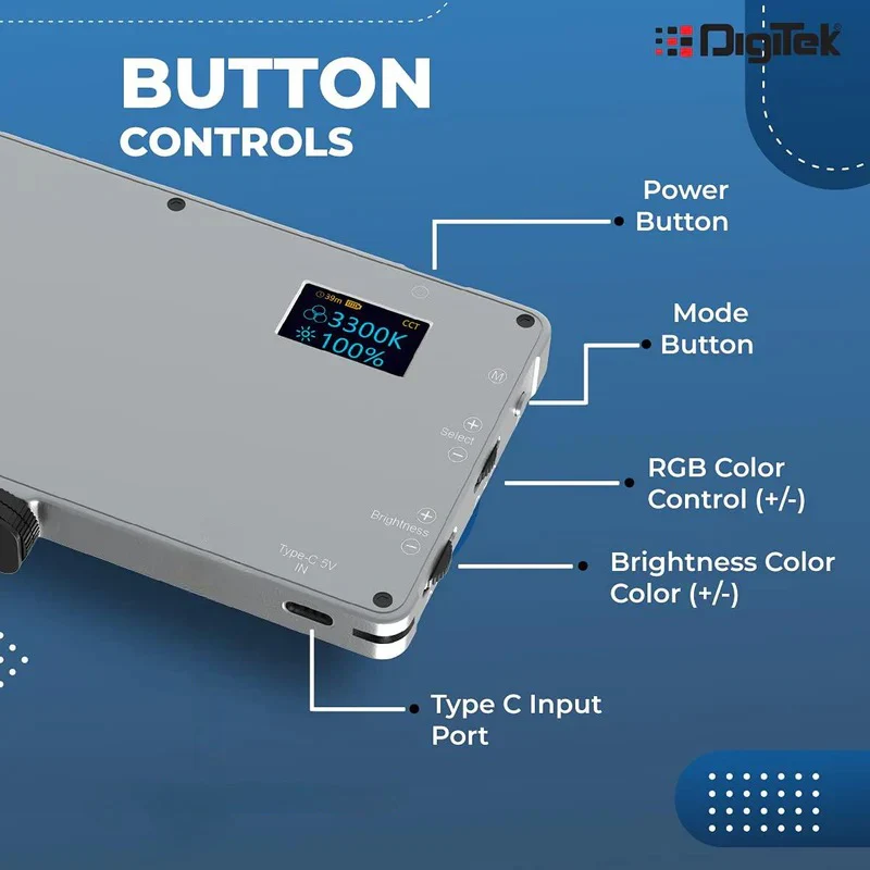 DIGITEK® (LED-D135 N ML) 12W Metal Body RGB LED Light with OLED Display, Adjustable Brightness & 360° Color Control, USB-C Charging, 21 Preset Effects, Multi-Scene Lighting for Photo & Video Shoots - Image 5