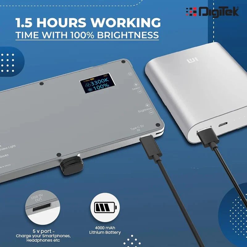 DIGITEK® (LED-D135 N ML) 12W Metal Body RGB LED Light with OLED Display, Adjustable Brightness & 360° Color Control, USB-C Charging, 21 Preset Effects, Multi-Scene Lighting for Photo & Video Shoots - Image 7