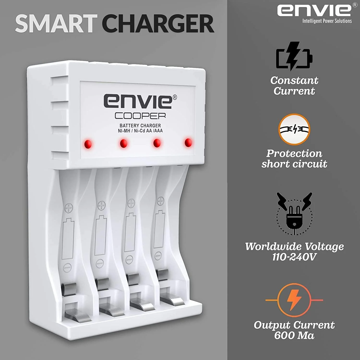 ENVIE (ECR 20 MC+4xAA2100) Standard Rechargeable Battery Charger for AA & AAA Ni-mh/Ni-Cd with 4xAA2100 Rechargeable Batteries - Image 3