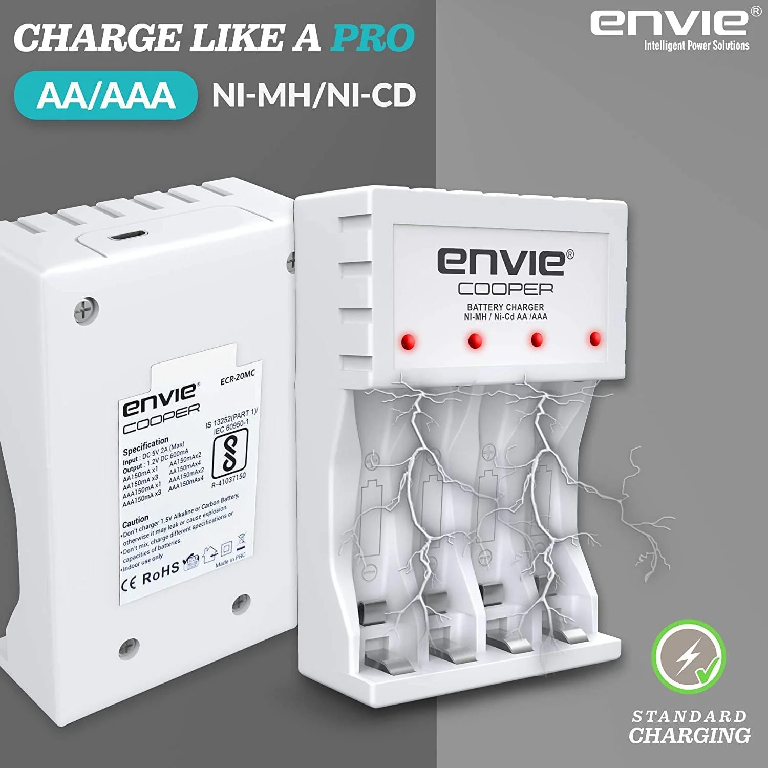 ENVIE (ECR 20 MC+4xAA2100) Standard Rechargeable Battery Charger for AA & AAA Ni-mh/Ni-Cd with 4xAA2100 Rechargeable Batteries - Image 4