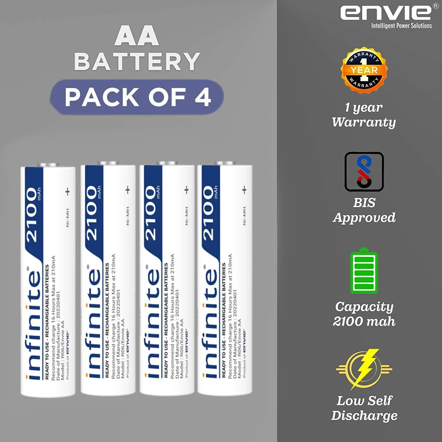 ENVIE (ECR 20 MC+4xAA2100) Standard Rechargeable Battery Charger for AA & AAA Ni-mh/Ni-Cd with 4xAA2100 Rechargeable Batteries - Image 5