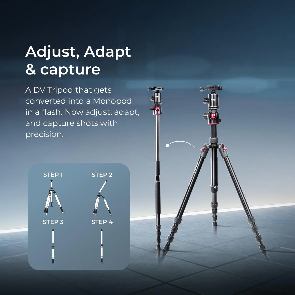 DIGITEK® (DTR 520 BH) 152CM Foldable Aluminum Tripod Cum Monopod with Swivel Pan Head, 4 Section Adjustment, 7kg Max Load, Max Operating Height: 4.95Ft, Compatible with DSLR Camera, Dv Video Camcorder - Image 4