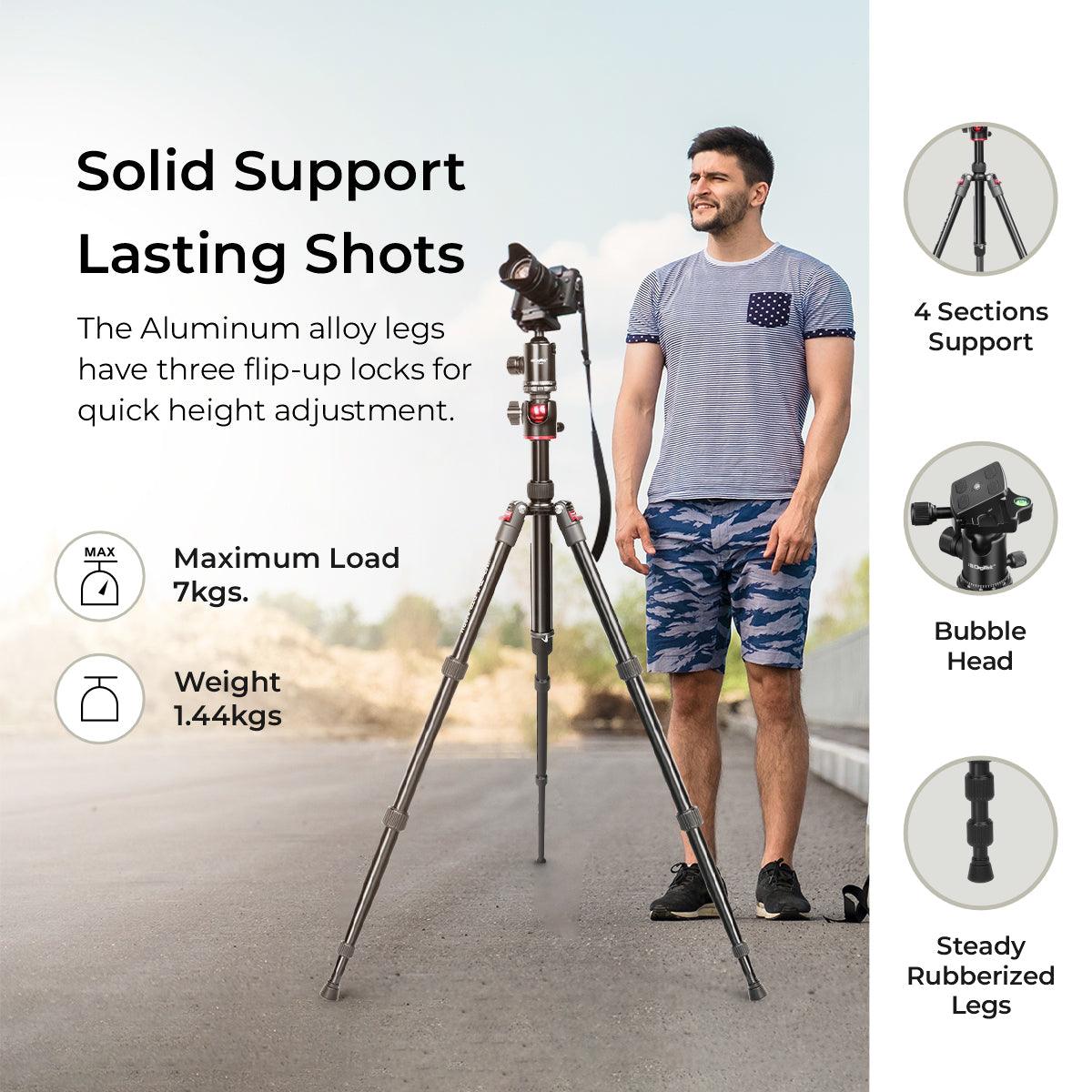 DIGITEK® (DTR 520 BH) 152CM Foldable Aluminum Tripod Cum Monopod with Swivel Pan Head, 4 Section Adjustment, 7kg Max Load, Max Operating Height: 4.95Ft, Compatible with DSLR Camera, Dv Video Camcorder - Image 9