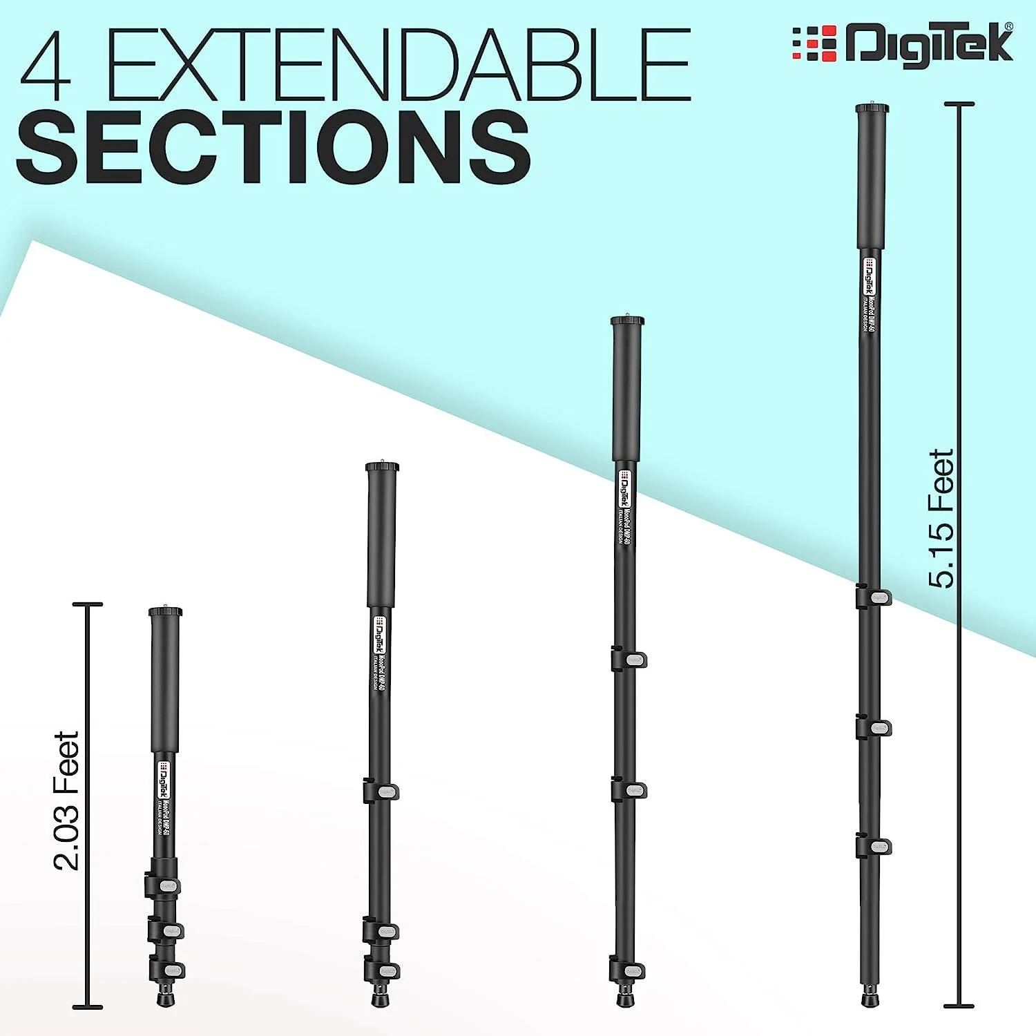 Digitek (DMP 60N) Professional Monopod with 4 Extendable Sections & Dual Mount Thread Adapter (1/4inch and 3/8inch), Load Upto: 5 kgs, Max. Operating Height: 157 cm - Image 3
