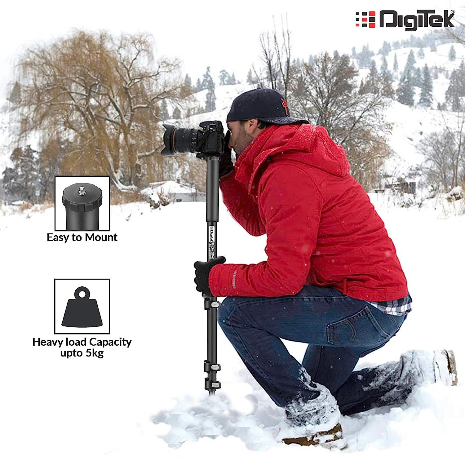 Digitek (DMP 60N) Professional Monopod with 4 Extendable Sections & Dual Mount Thread Adapter (1/4inch and 3/8inch), Load Upto: 5 kgs, Max. Operating Height: 157 cm - Image 6