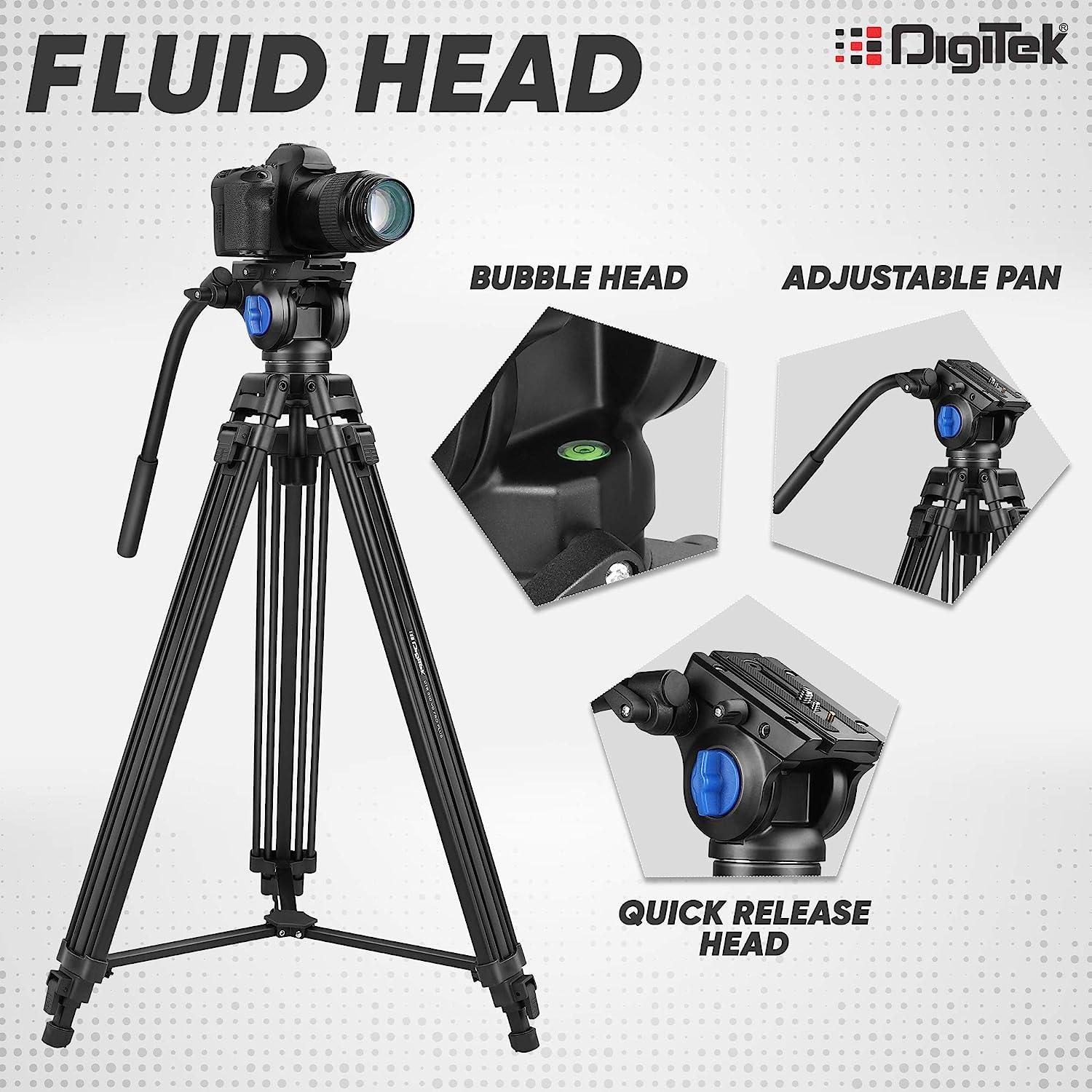 Digitek (DTR-510VD PRO PLUS, 70 Inch) Professional Video Aluminium Tripod with Multipurpose Head for Low Level Shooting, Panning for All DSLR Camera, Maximum Height 5.10 Feet, Load Capacity 15kgs (DTR-510VD PRO PLUS, 70 Inch) - Image 3