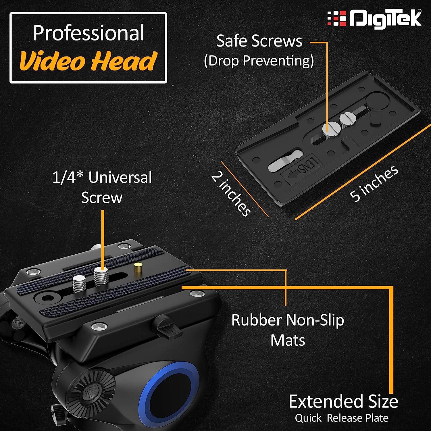 Digitek (DPVH 110) Professional Video Head | Fluid Head with 2 Way Adjustable Pan Head | Supports Multiple Tripods & Monopods (Load Capacity-10 Kgs) - Image 4