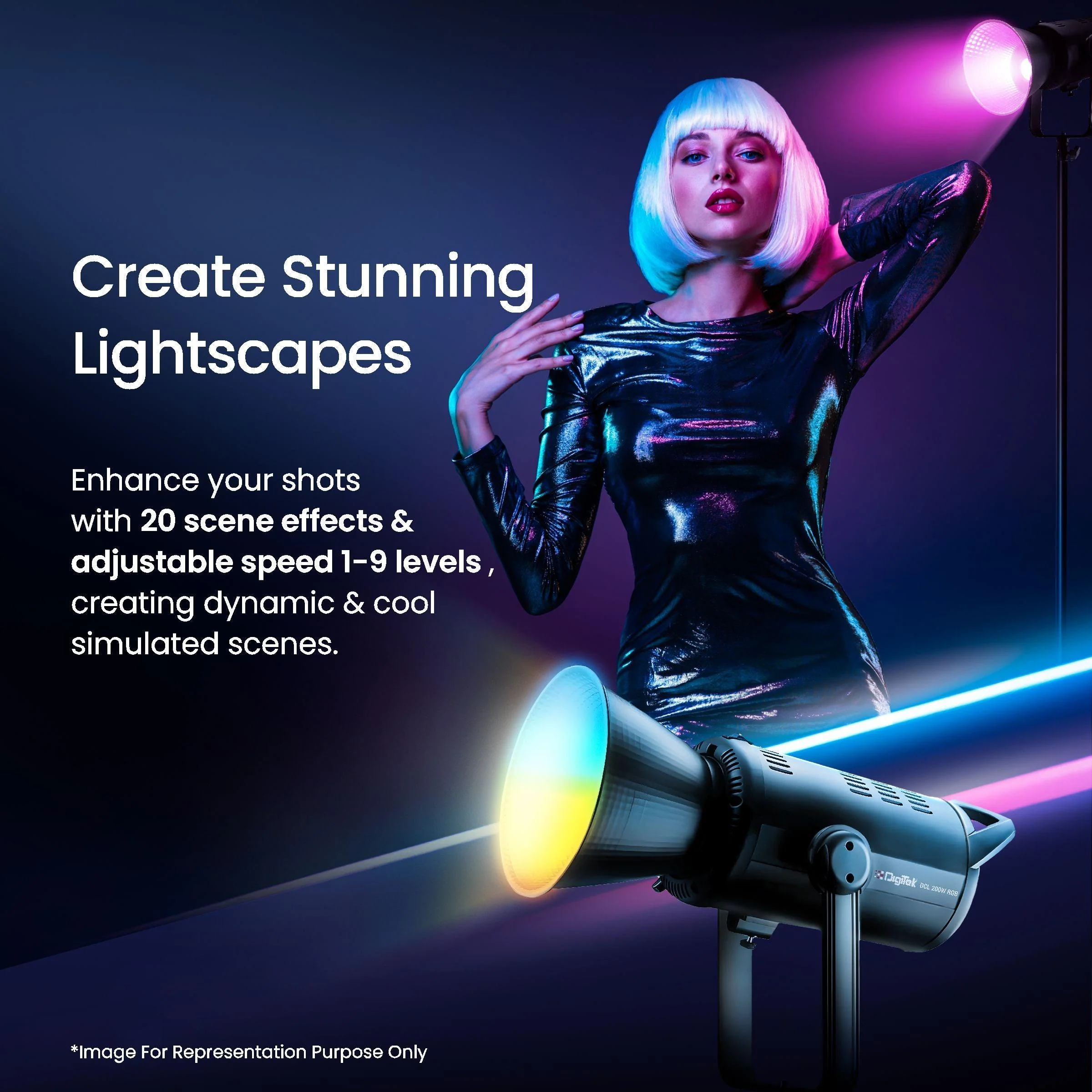 Digitek DCL-200 W RGB Combo Continuous LED Light with 18 CM Reflector Suitable for All Kinds of Small Production Photography/Power Saving & Environment Protection - Image 8