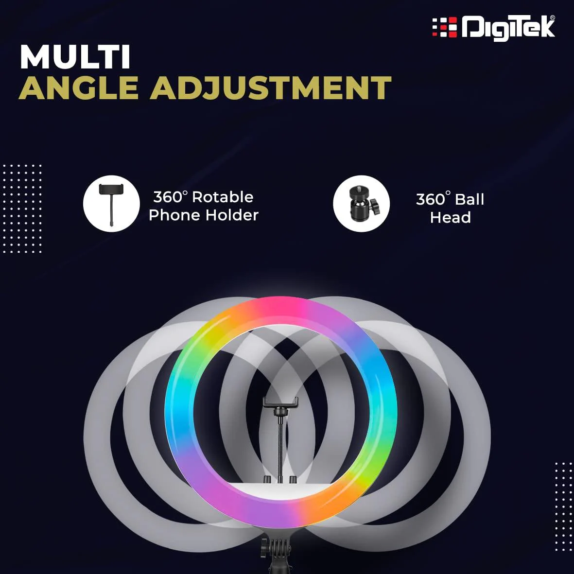 Digitek (DRL-18 RGB) RGB LED Ring Light 46cm for YouTube | Photo-Shoot | Video Shoot | Live Stream | Makeup & Vlogging | Compatible with iPhone/Android Phones & Camera - Image 5