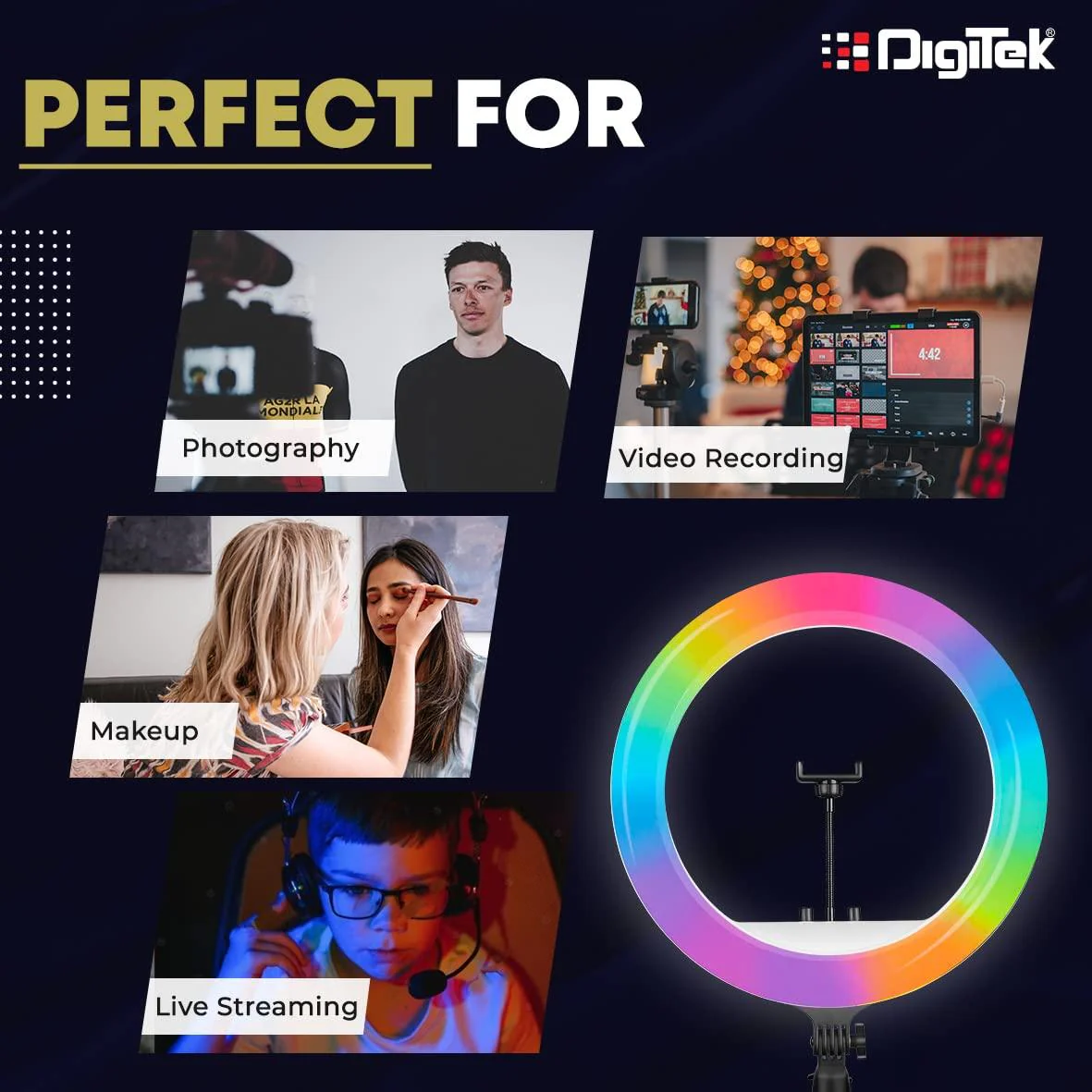 Digitek (DRL-18 RGB) RGB LED Ring Light 46cm for YouTube | Photo-Shoot | Video Shoot | Live Stream | Makeup & Vlogging | Compatible with iPhone/Android Phones & Camera - Image 6