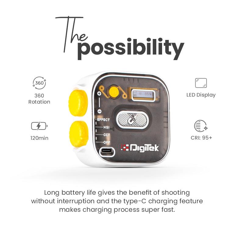 Digitek (LED-D10W) RGB Video, LED Camera Light 360° Full Color Portable Photography Lighting with 3 Cold Shoe, 2000mAh Rechargeable CRI 95+ 2500-9000K Dimmable Panel Lamp Support Magnetic Attraction. - Image 5