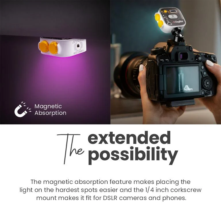 Digitek (LED-D10W) RGB Video, LED Camera Light 360° Full Color Portable Photography Lighting with 3 Cold Shoe, 2000mAh Rechargeable CRI 95+ 2500-9000K Dimmable Panel Lamp Support Magnetic Attraction. - Image 9