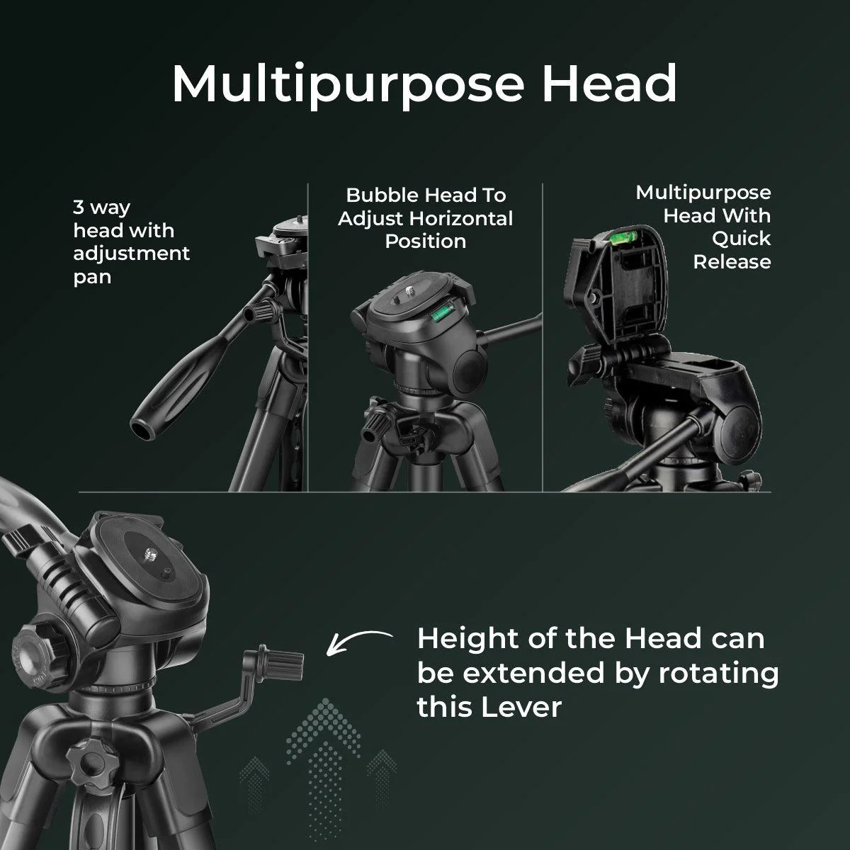 DIGITEK® (DTR 550 LW) 67 Inch Foldable Tripod Stand with Phone Holder & 360° Ball Head, 5kg Load Capacity, Aluminum Alloy Legs with Rubberized Feet & Flip Locks, Carry Bag, for Photo & Video Shoots - Image 7