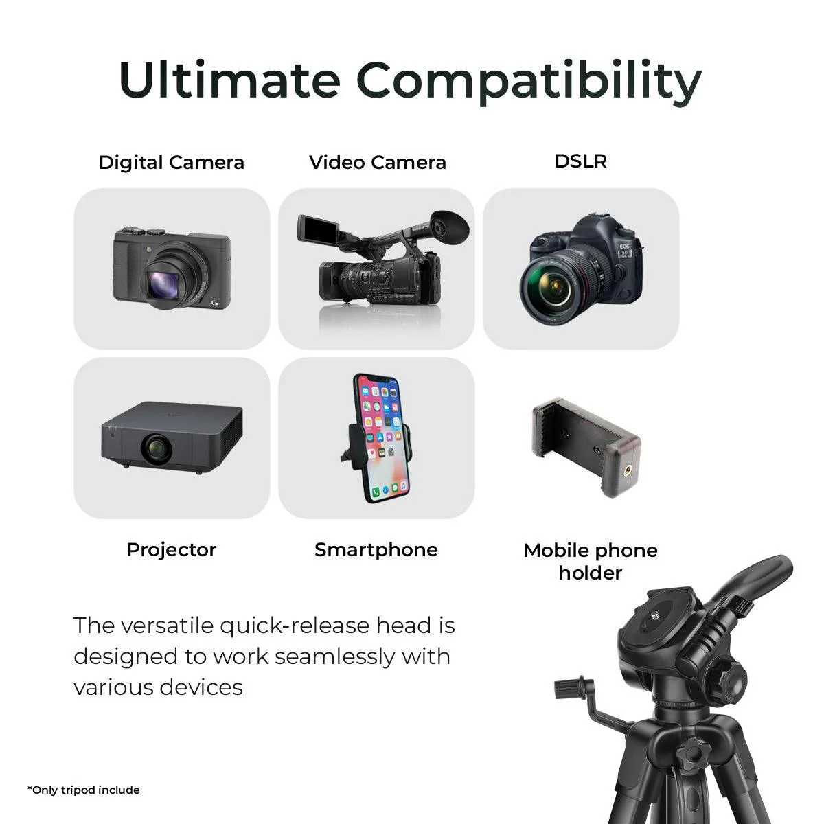 DIGITEK® (DTR 550 LW) 67 Inch Foldable Tripod Stand with Phone Holder & 360° Ball Head, 5kg Load Capacity, Aluminum Alloy Legs with Rubberized Feet & Flip Locks, Carry Bag, for Photo & Video Shoots - Image 9