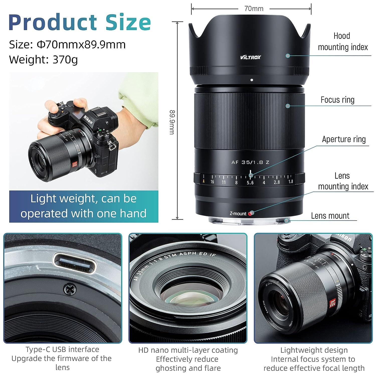 VILTROX 35mm f1.8 Nikon z Lens, Full Frame Z Mount Lens for Nikon Zfc Z5 Z6 Z7 II Z50 - Image 6