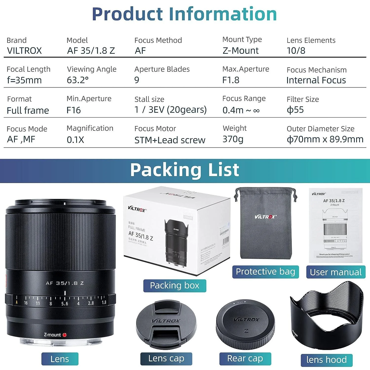 VILTROX 35mm f1.8 Nikon z Lens, Full Frame Z Mount Lens for Nikon Zfc Z5 Z6 Z7 II Z50 - Image 7